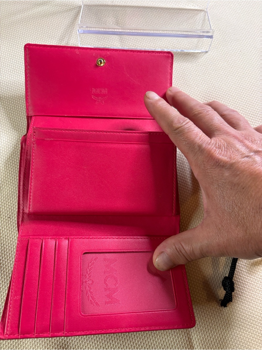 MCM Hot Pink Leather Trifold Wallet with Gold Hardware - Picture 10 of 10